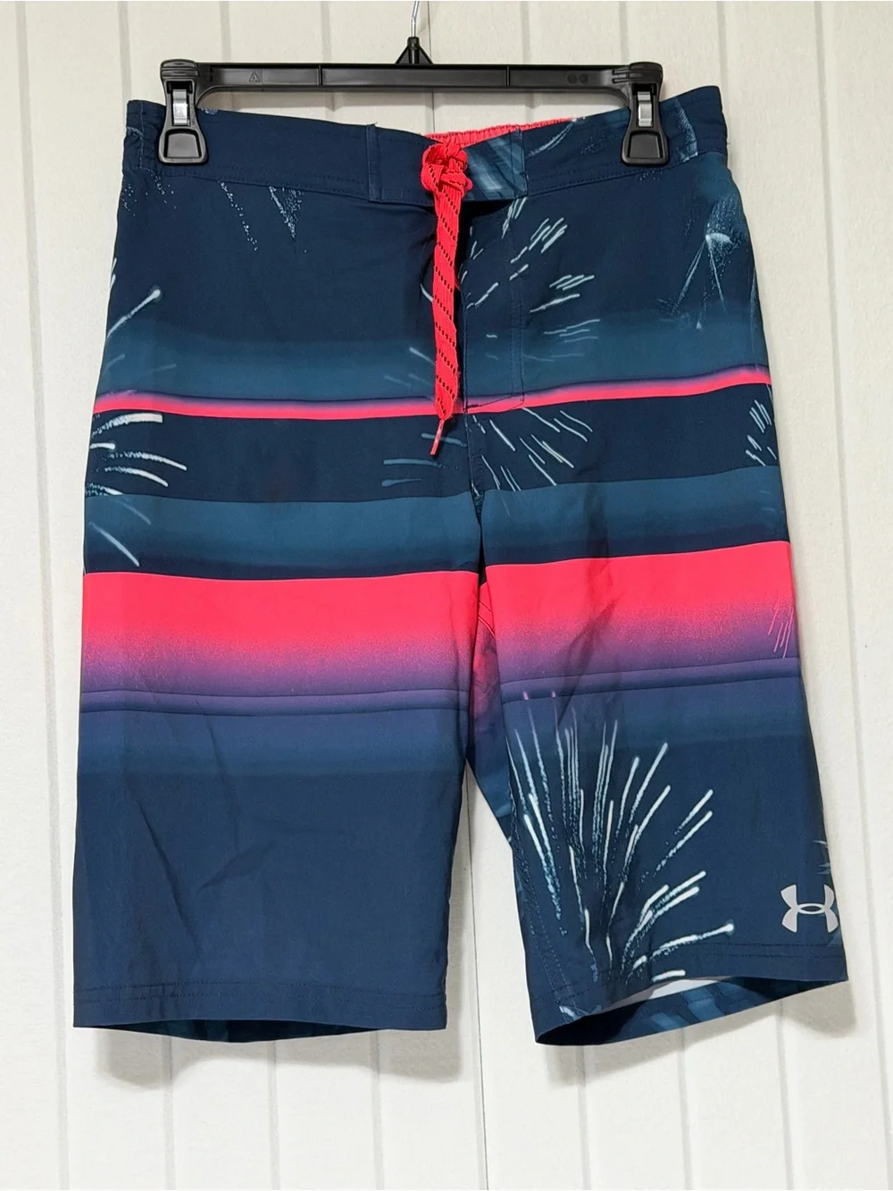 Under Armour Boys Navy & Hot Pink Gradient Stripe Board Shorts